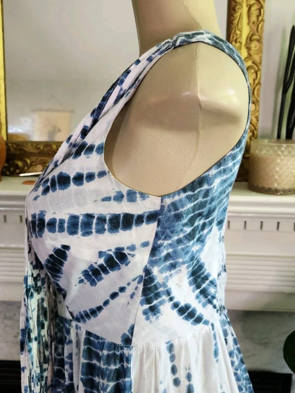 Michael Kors Blue White Tie Dye Tank Dress Maxi Fringe Boho Summer Size XXS